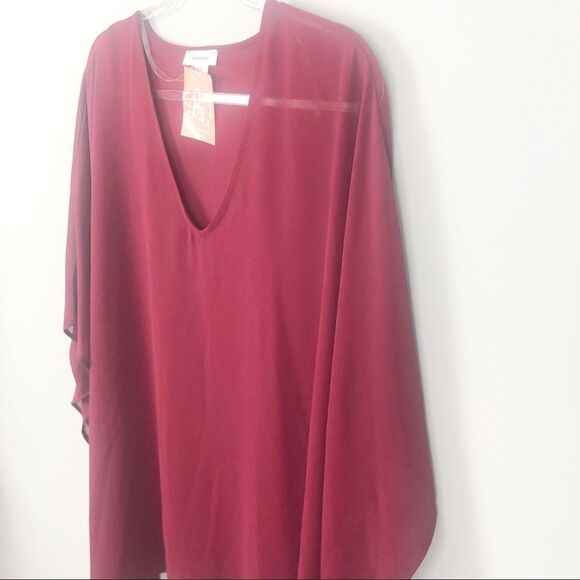 ADRIENNE | NWT Burgundy Sheer Oversized Top Large - Picture 2 of 6